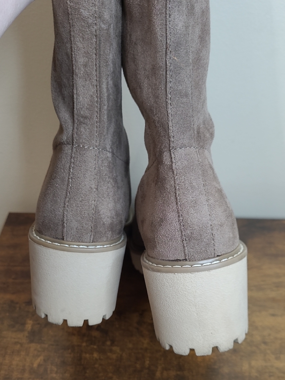 DV by Dolce Vita RISKY Taupe Suede Knee-High Wedge Boots size 8.5 - Picture 4 of 10